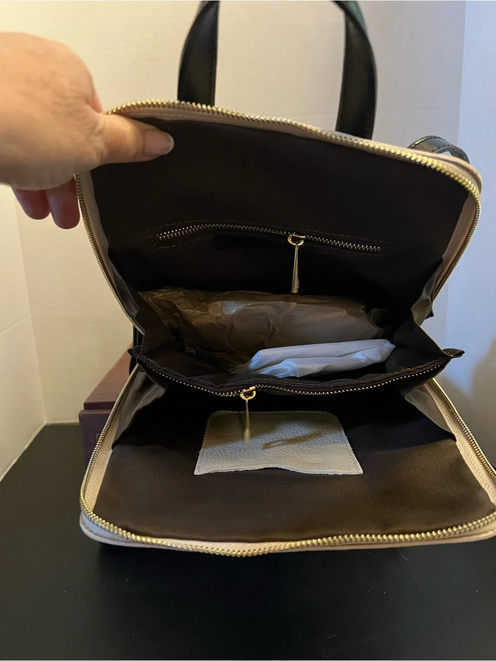 Two-Tone Black and Cream Leather Women's Backpack